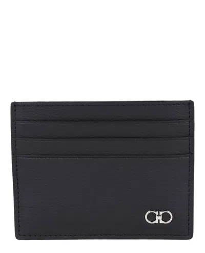 Ferragamo Gancini Leather Card Holder In Black