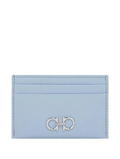Ferragamo Gancini Leather Card Holder In Blue