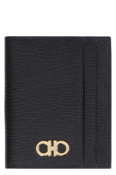 Ferragamo Gancini Leather Card Holder In Black