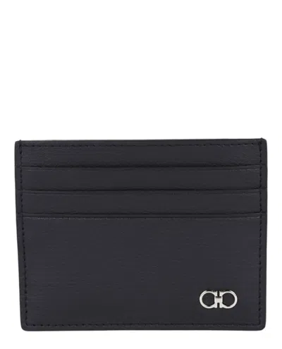 Ferragamo Gancini Leather Card Holder In Black