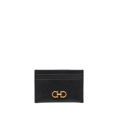 Ferragamo Gancini Leather Card Holder In Black