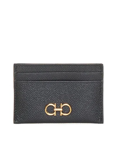 Ferragamo Gancini Leather Card Holder In Black