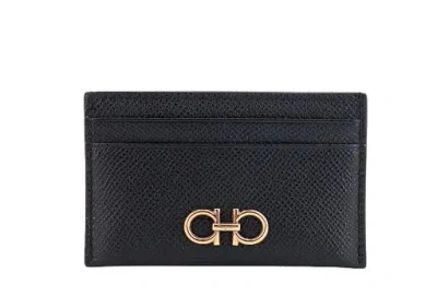 Ferragamo Gancini Leather Card Holder In Black