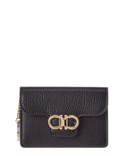 Ferragamo Gancini Leather Card Holder In Black