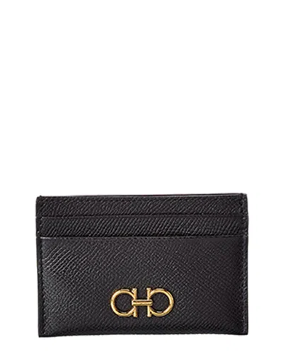 Ferragamo Gancini Leather Card Holder In Black