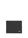Ferragamo Black Card Holder With Micro Gancini On The Front And Logo Lettering On The Rear In Grained Leather  In Black
