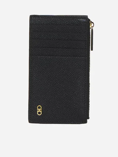 Ferragamo Gancini Leather Card Holder In Black
