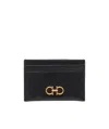 Ferragamo Black Card-holder With Gancini Detail In Hammered Leather Woman In Black
