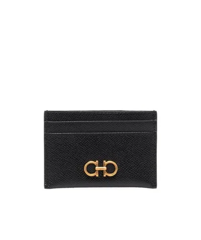 Ferragamo Gancini Leather Card Holder In Blue