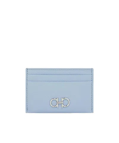 Ferragamo Gancini Leather Card Holder In Blue