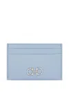 Ferragamo Textured Leather Card Holder Gancini Design In Blue