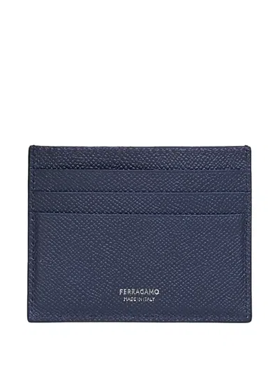 Ferragamo Gancini Leather Card Holder In Blue