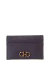 Ferragamo Black Card-holder With Gancini Detail In Hammered Leather Woman In Blue