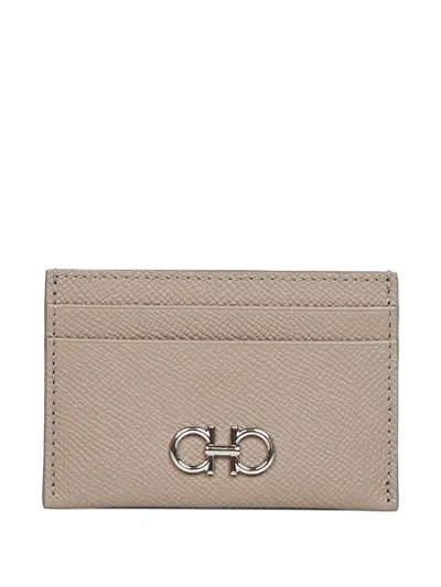 Ferragamo Gancini Leather Card Holder In Brown