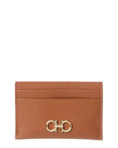 Ferragamo Gancini Leather Card Holder In Brown