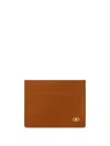 Ferragamo Brown Card Holder With Metal Gancini Detail In Hammered Leather Man In Brown