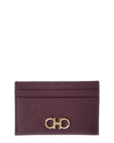 Ferragamo Gancini Leather Card Holder In Burgundy