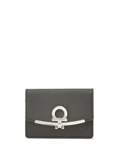 Ferragamo Gancini Leather Card Holder In Black