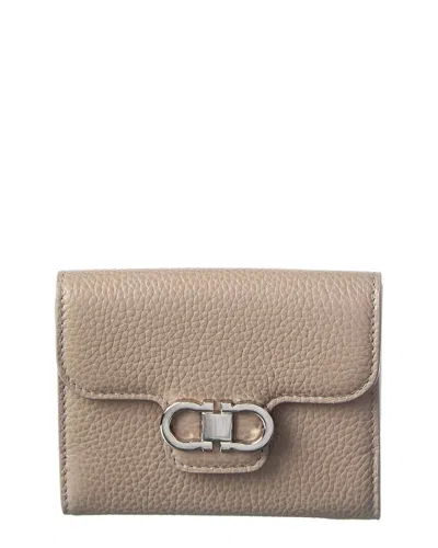 Ferragamo Gancini Leather Card Holder In Grey
