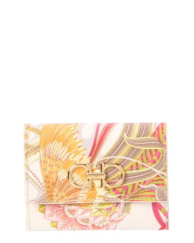 Ferragamo Gancini Leather Card Holder In Neutral