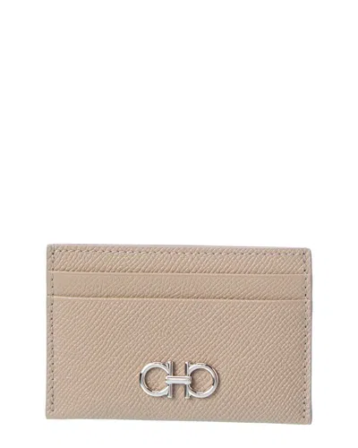Ferragamo Gancini Leather Card Holder In Neutral