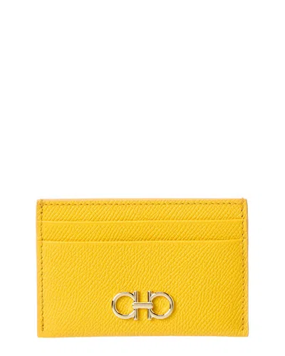 Ferragamo Gancini Leather Card Holder In Yellow