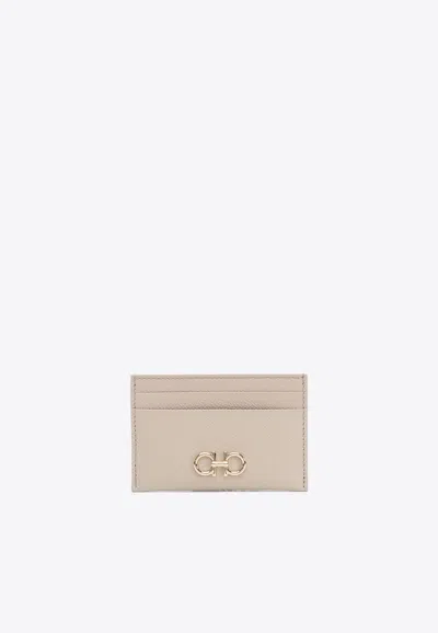 Ferragamo Gancini Leather Cardholder In Beige