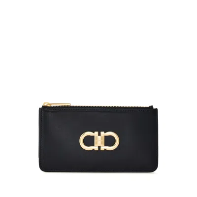 Ferragamo Gancini Leather Cardholder In Black