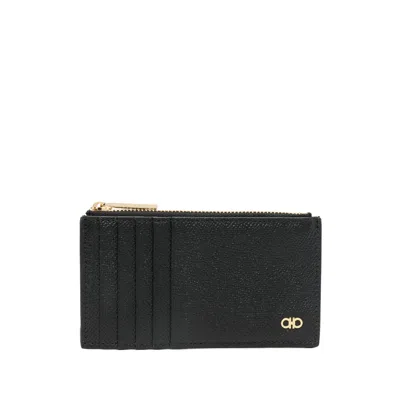 Ferragamo Gancini Leather Cardholder In Black