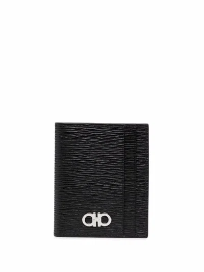 Ferragamo Gancini Leather Cardholder In Black