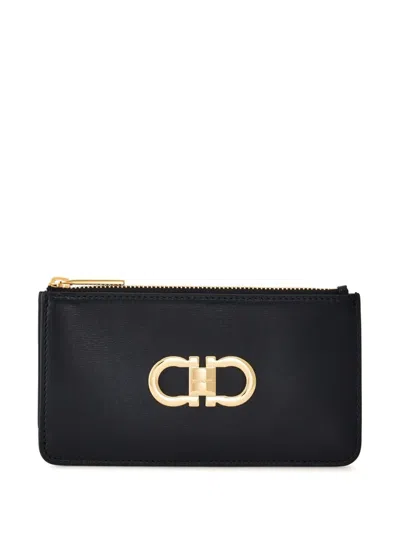 Ferragamo Gancini Leather Cardholder In Black