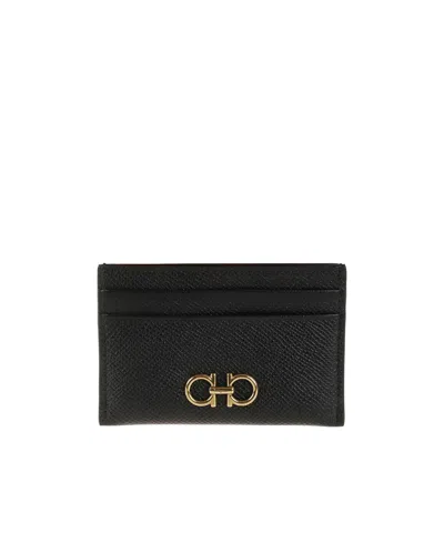 Ferragamo Gancini Leather Cardholder In Black