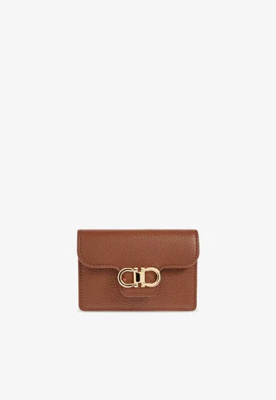 Ferragamo Gancini Leather Cardholder In Brown