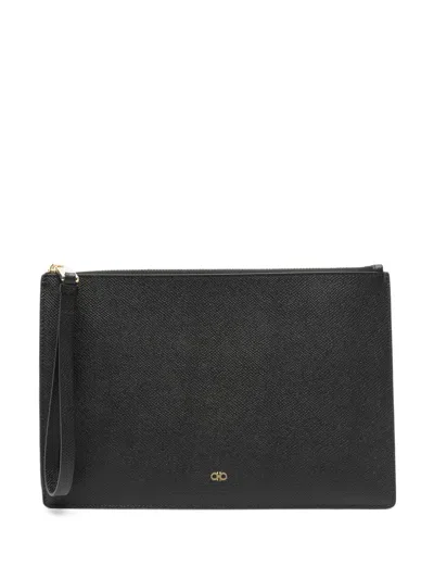 Ferragamo Gancini Leather Clutch Bag In Black