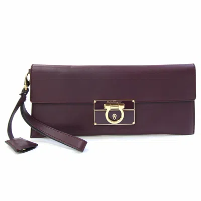 Pre-owned Ferragamo Gancini Leather Clutch Bag Handbag () In Purple