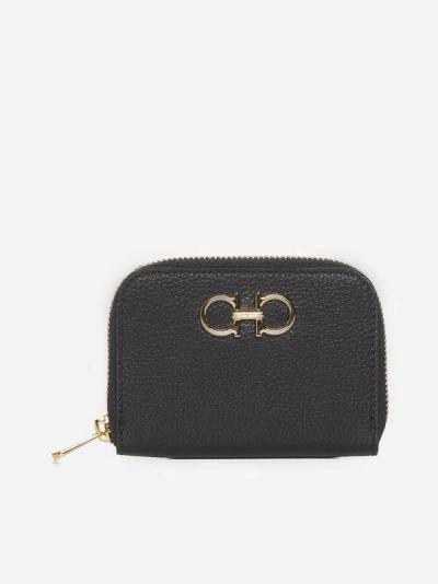 Ferragamo Gancini Leather Coin Purse In Black