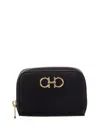 Ferragamo Black Coin Purse With Gancino Logo In Hammered Leaher Woman In Black