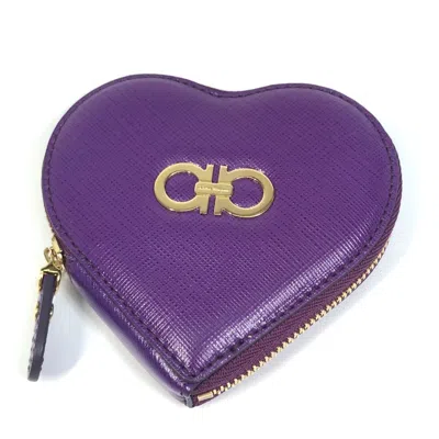 Pre-owned Ferragamo Gancini Leather Coin Purse/coin Case () In Purple