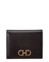 Ferragamo Hammered Leather Gancini Compact Wallet In Black