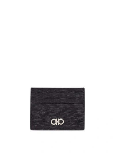 Ferragamo Gancini Leather Credit Card Case In Black