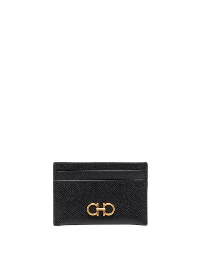 Ferragamo Gancini Leather Credit Card Case In Negro