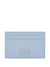 Ferragamo Textured Leather Card Holder Gancini Design In Blue