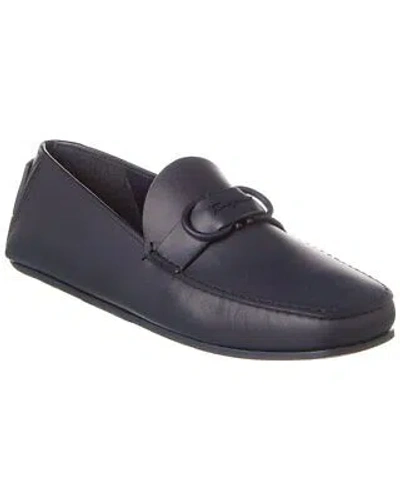 Pre-owned Ferragamo Gancini Leather Driver Men's In Blue