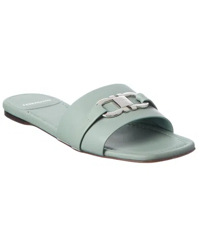 Ferragamo Gancini Leather Flat Sandal In Animal Print