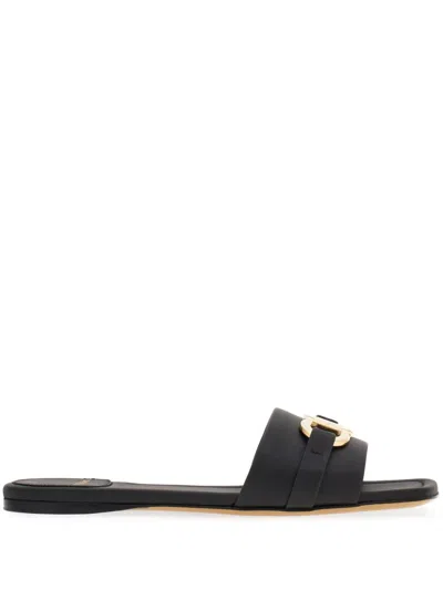 FERRAGAMO FERRAGAMO GANCINI LEATHER FLAT SANDALS