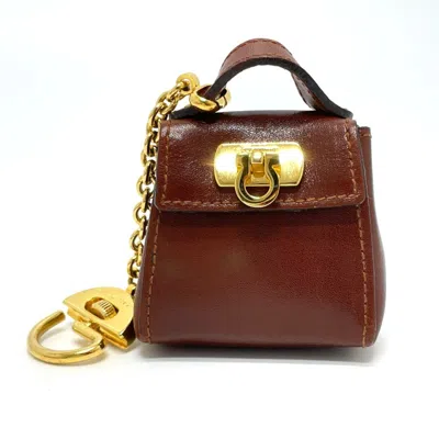 Pre-owned Ferragamo Gancini Leather Handbag Charm () In Brown