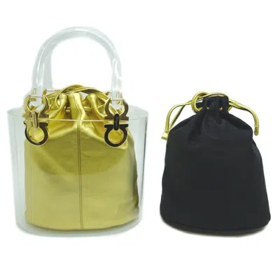 Pre-owned Ferragamo Gancini Leather Handbag Pouch () In Black