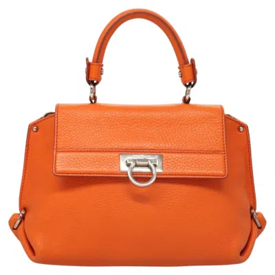 Pre-owned Ferragamo Gancini Leather Handbag () In Orange