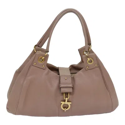 Pre-owned Ferragamo Gancini Leather Handbag () In Beige