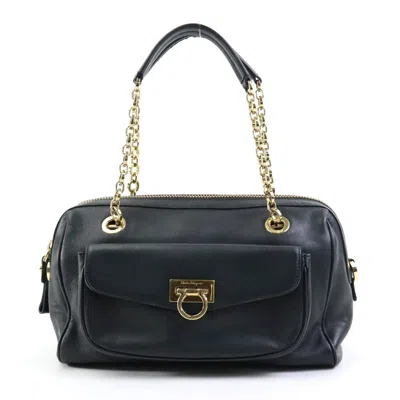 Pre-owned Ferragamo Gancini Leather Handbag () In Black